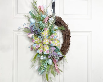 Easter floral Wreath for front door, Spring, Wreath, Fun Wreath, gift, floral, decor,