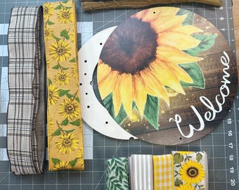 Sunflower Welcome, Pancake Petite wreath kit, DIY wreath, Front door wreath KIT, 10 inch frame, wreath kit, Patriotic door, everyday