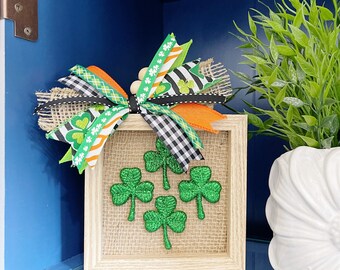 Glitter Shamrock Sign, St. Patrick's Day Mini Sign, Rustic Shamrock Frame, Irish Clover Tiered Tray Decor