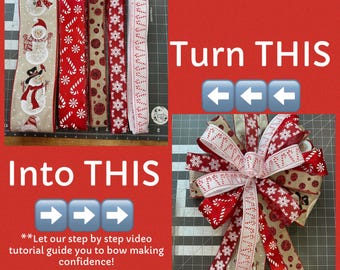 Christmas bow kit, bow kit, tutorial included, holiday, DIY, handmade, bow, how to, CANDY726