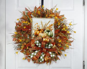Fall floral Wreath, Fall decor, Fall Front Door Wreath, Decorations, Fall decor, pumpkin decor