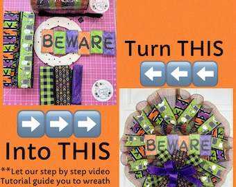 Halloween Beware Pancake Petite wreath kit, winter, DIY wreath, Front door wreath KIT, 10 inch frame, bats, graveyard