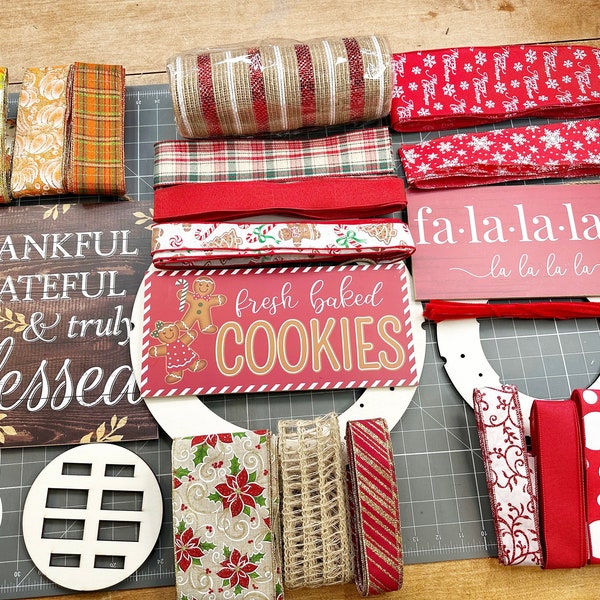 TRIPLE Christmas and Fall wreath kit, Christmas, DIY wreath, Front door wreath KIT