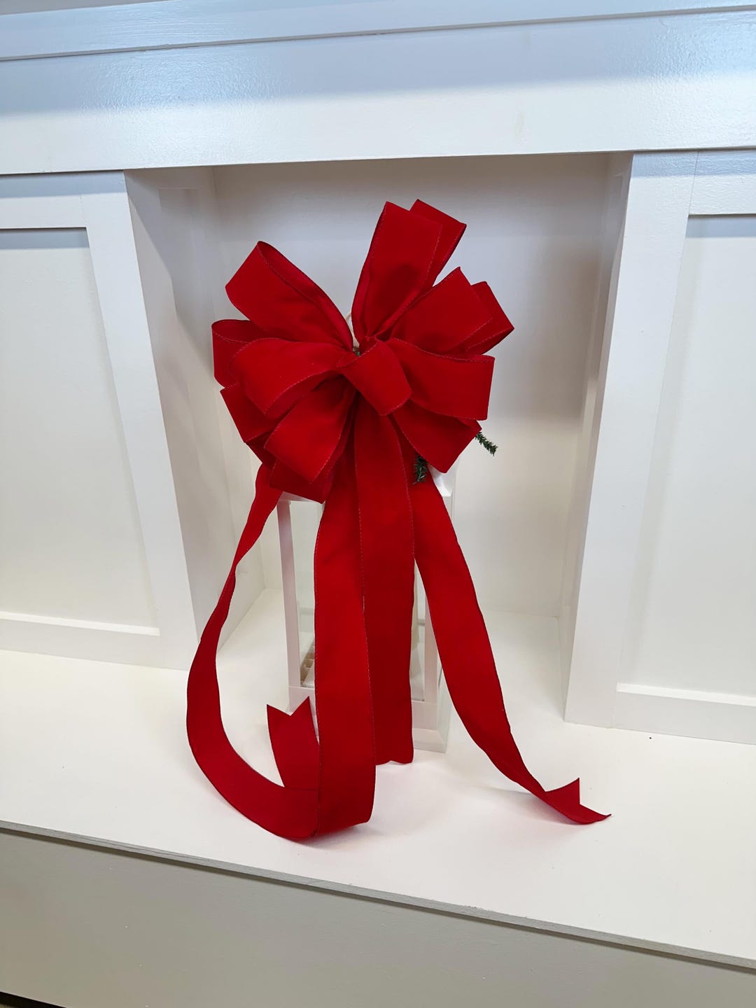Classic Red Velvet Christmas Bow, Extra Long Tail Tree Topper or ...