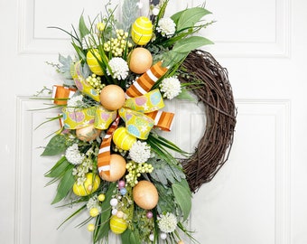 Easter Egg floral Wreath for front door, Spring, Wreath, Fun Wreath, gift, floral, decor, bunny, decorations