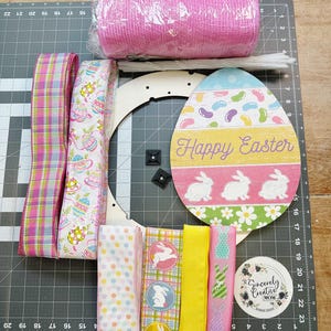 Easter Egg wreath kit, DIY wreath, Front door wreath KIT, wood sign, matching ribbons