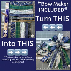 Bow Maker Included Blue Christmas bow kit, bow kit, tutorial included, holiday, DIY, handmade, bow, how to, MAKERBLUE726