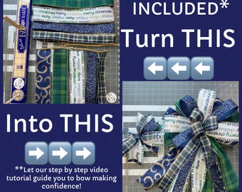 Bow Maker Included Blue Christmas bow kit, bow kit, tutorial included, holiday, DIY, handmade, bow, how to, MAKERBLUE726