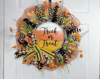 Happy Halloween Wreath, Halloween decor, Halloween Front Door Wreath, Decorations, Fall decor, candy corn decor