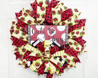 Ladybug Wreath, gardner, spring wreath, wreath for front door wreath, ladybug decor, screen door, cute as a bug