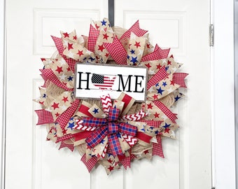 Patriotic wreath for front door, 4th of July, star spangled, veteran, Memorial Day, Independence Day