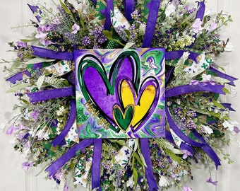 Mardi Gras front door wreath, Wreath, everyday wreath, parade, decorations, Louisiana, French quarter