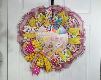 Flip flop Welcome front door wreath,  summer, all seasons wreath, summer, flip flop, bright
