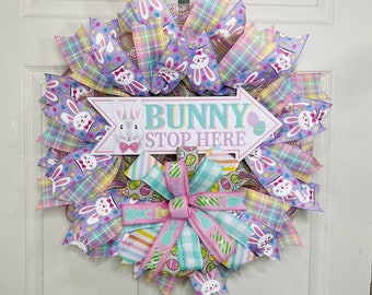 Handcrafted Festive Bunny Wreath - Perfect for Spring and Easter Decor, Easter Wreath, Bunny, Bunny Stop, Gift