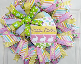 Easter Egg front door Wreath, Easter decor, Spring Wreath, bunny wreath, Front Door Wreath, Happy Easter