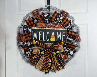 Happy Halloween Wreath, Halloween decor, Halloween Front Door Wreath, Decorations, Fall decor, candy corn decor