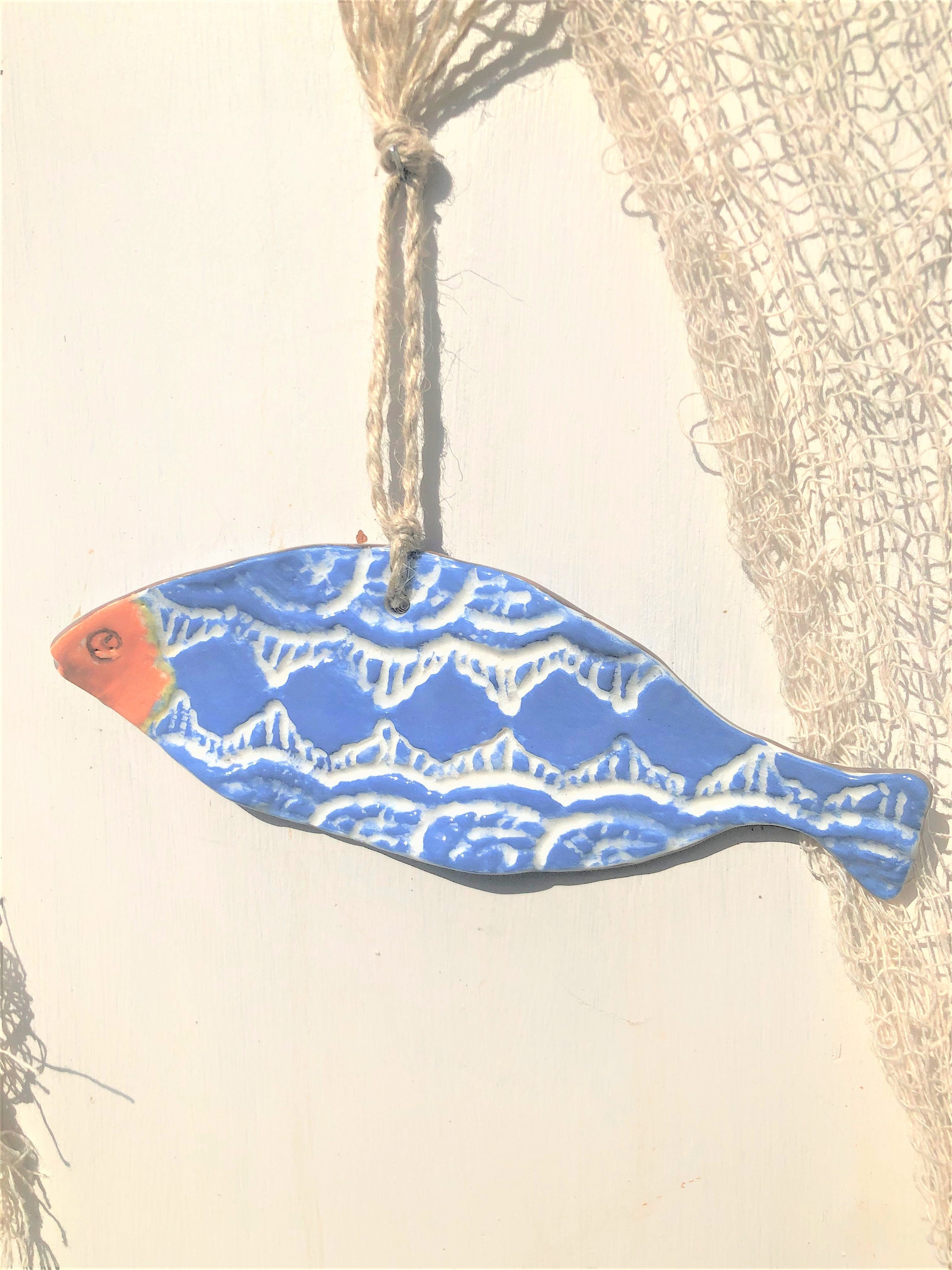 Sardine Bleue Dentelle en Céramique Faite à La Main