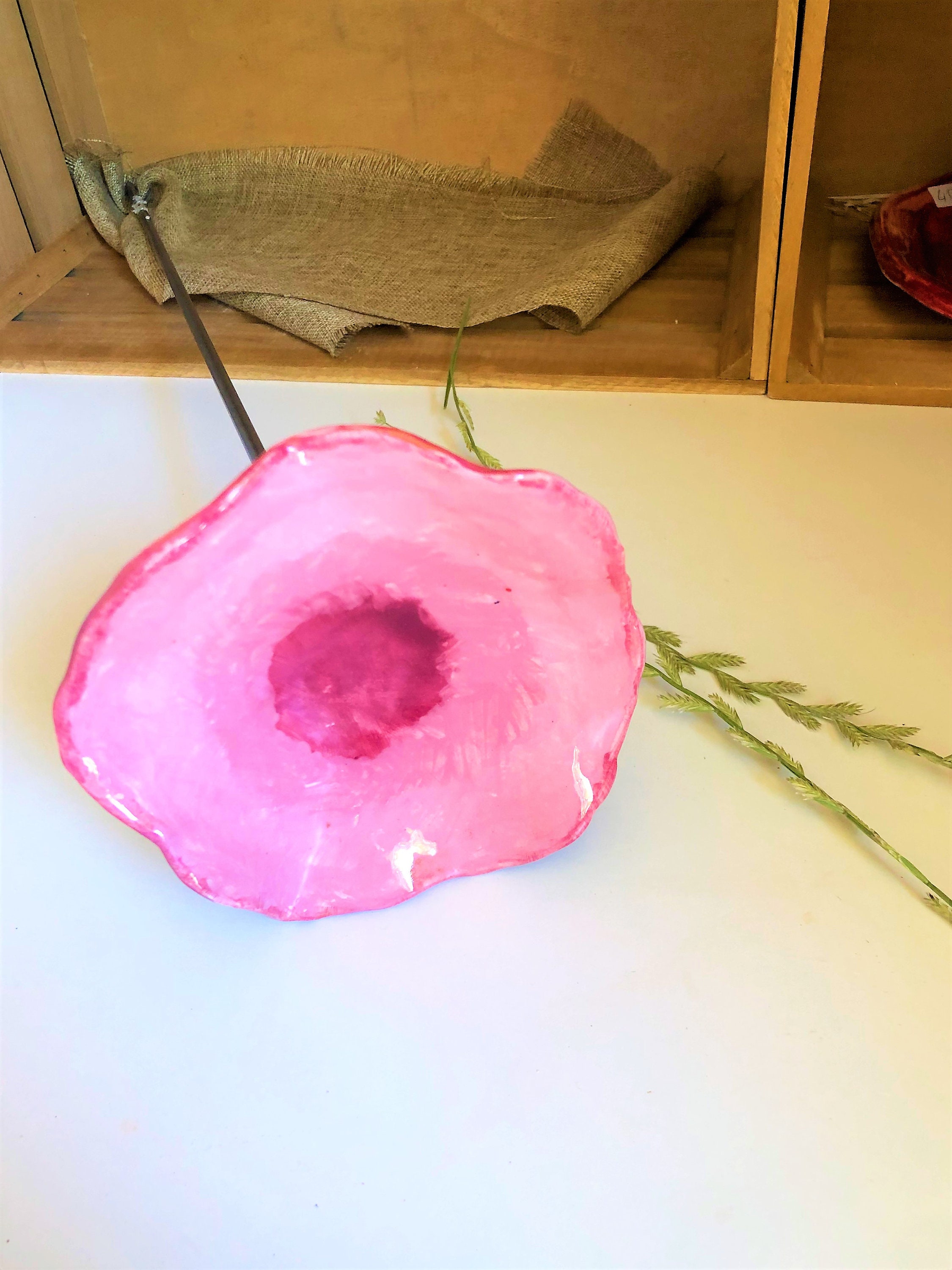 Tuteur Rose en Céramique Pour Plante, Fleur Perchée sur Tige Jardinière, Balcon, Plante , Mangeoire 