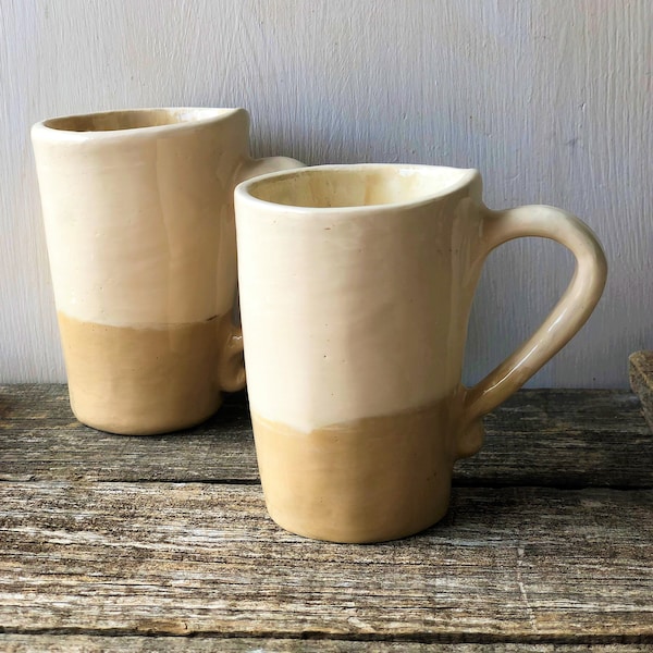 Mugs en duo 200 ml bicolores en céramique coniques faits à la main