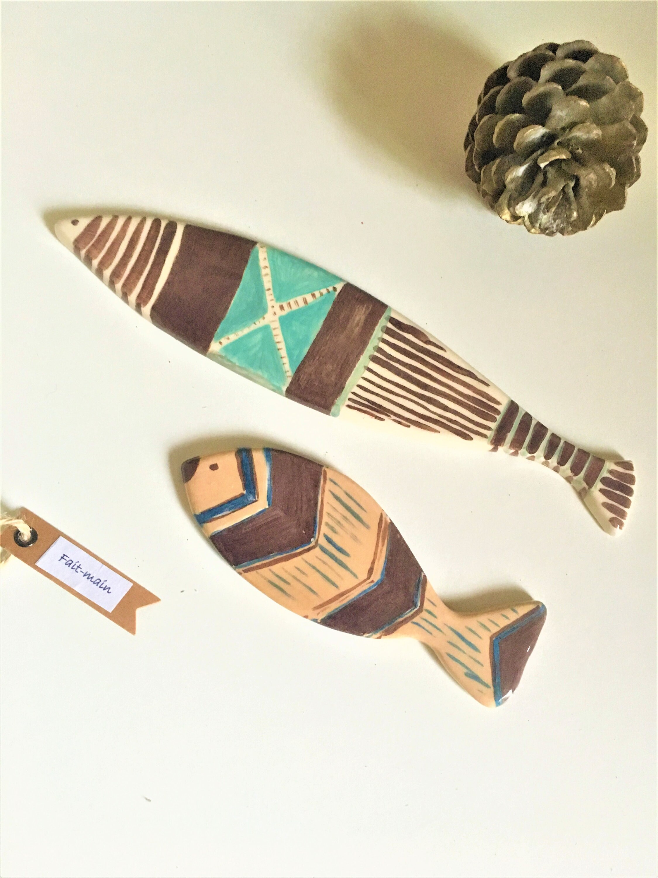 Duo de Sardines en Céramique Fait à La Main