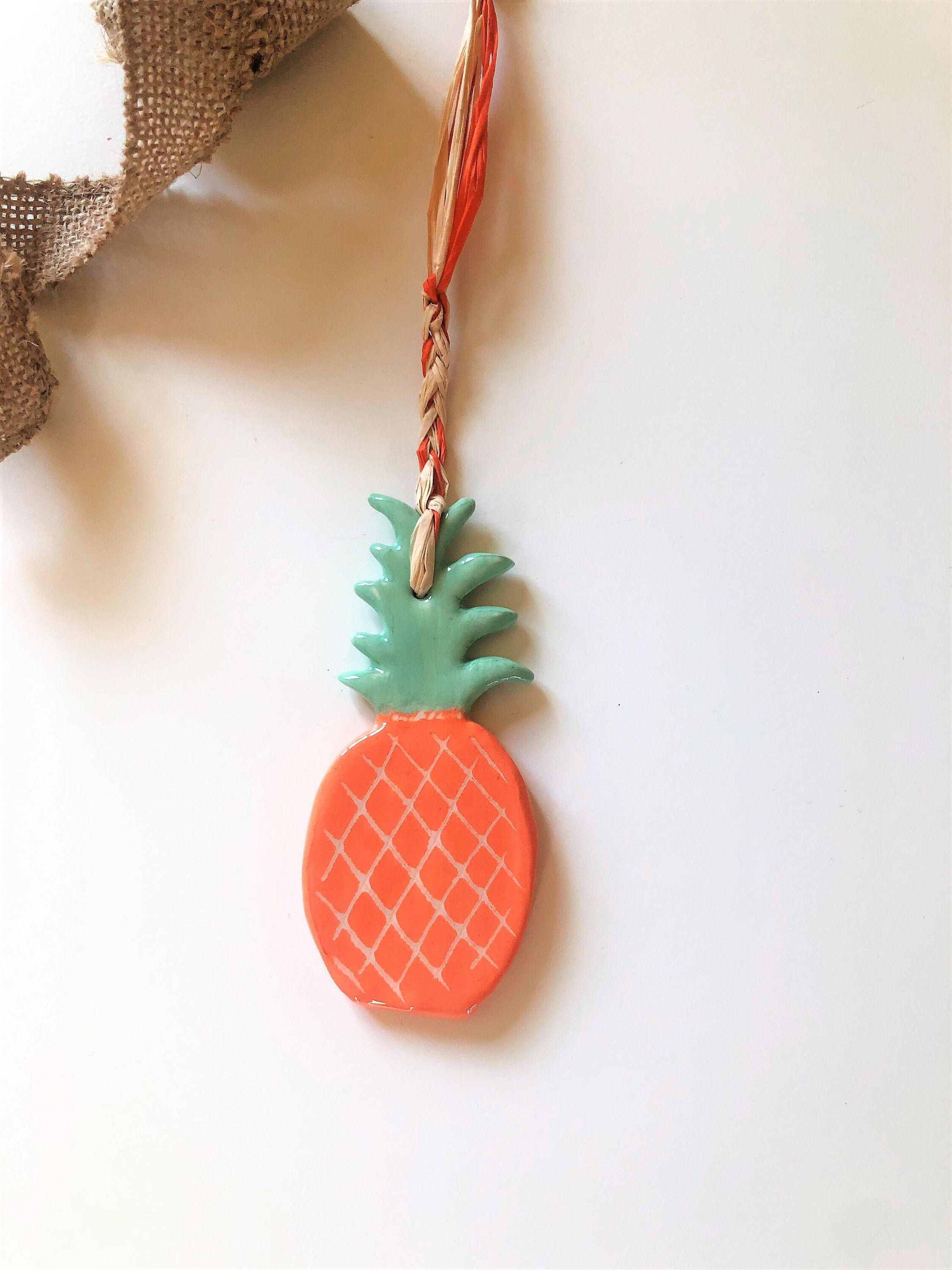 Ananas en Céramique à Suspendre, Décoration Exotique Ananas Au Mur, Accrocher, Poignée, Fruit Cérami