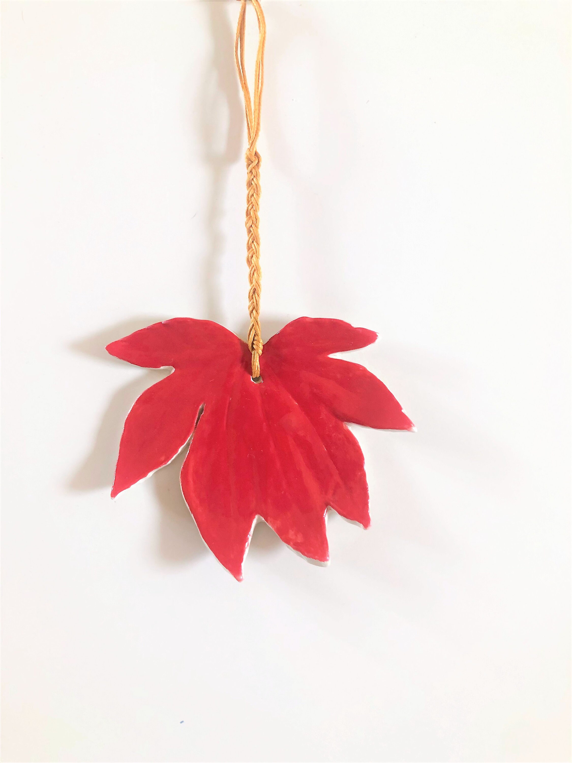 Décor Bijoux de Maison Décoration Poignée Feuille en Céramique Rouge Passion Poterie