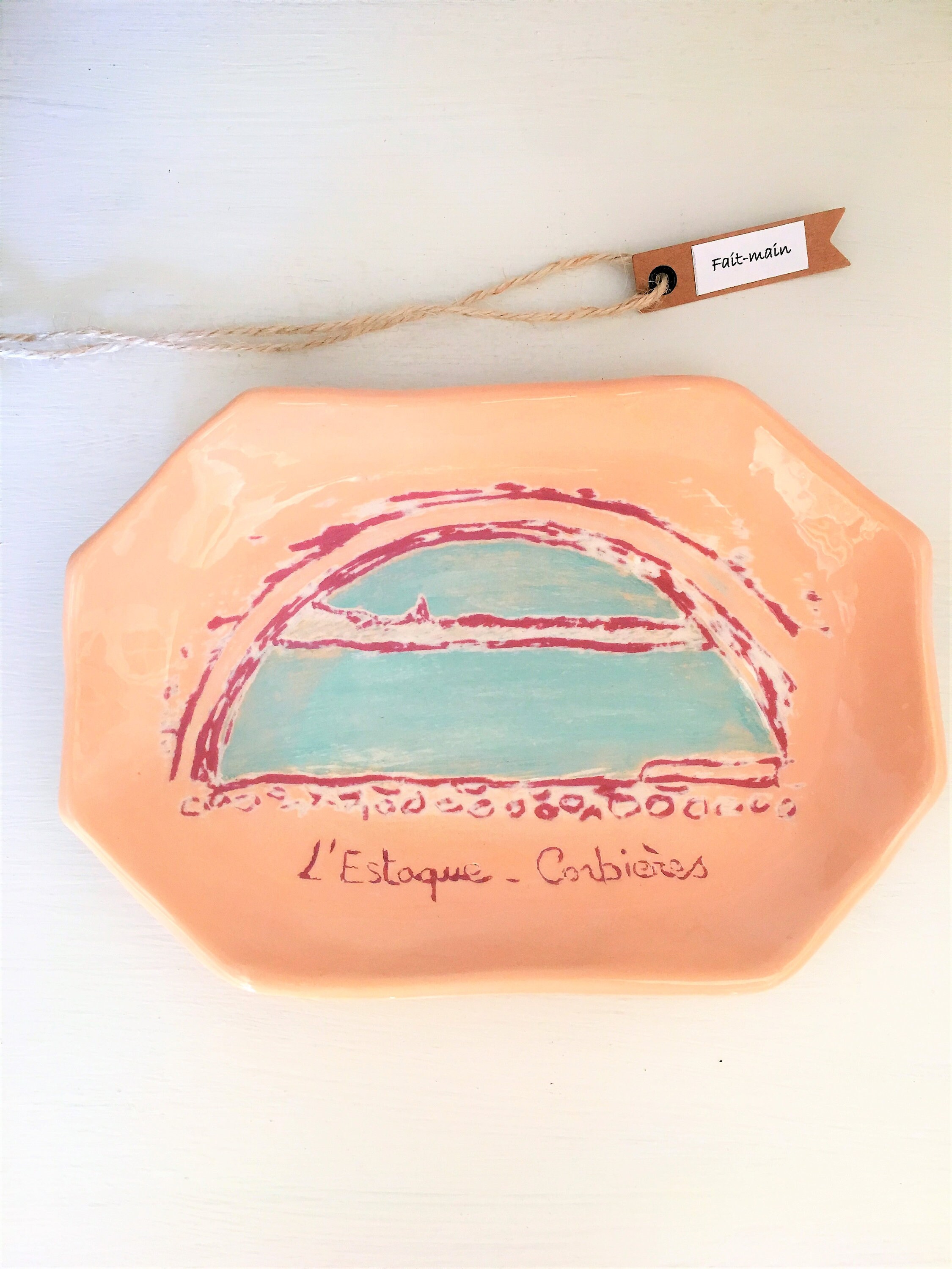 Plat Octogonal en Céramique Marseille Estaque Fait-Main Plat Provence de Poterie Artisanale France