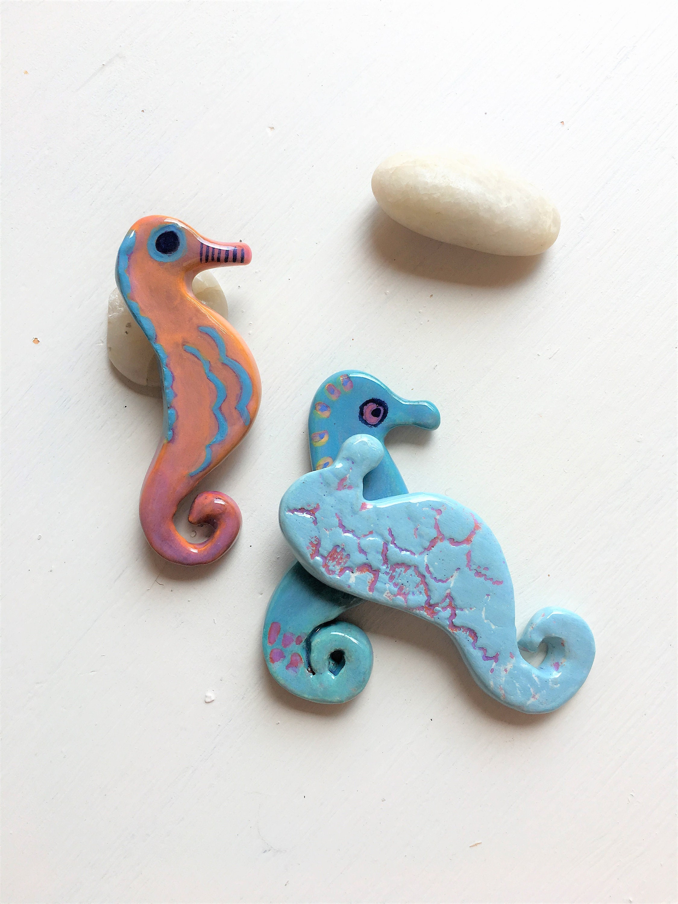 Duo d'hippocampes en Céramique Faits à La Main