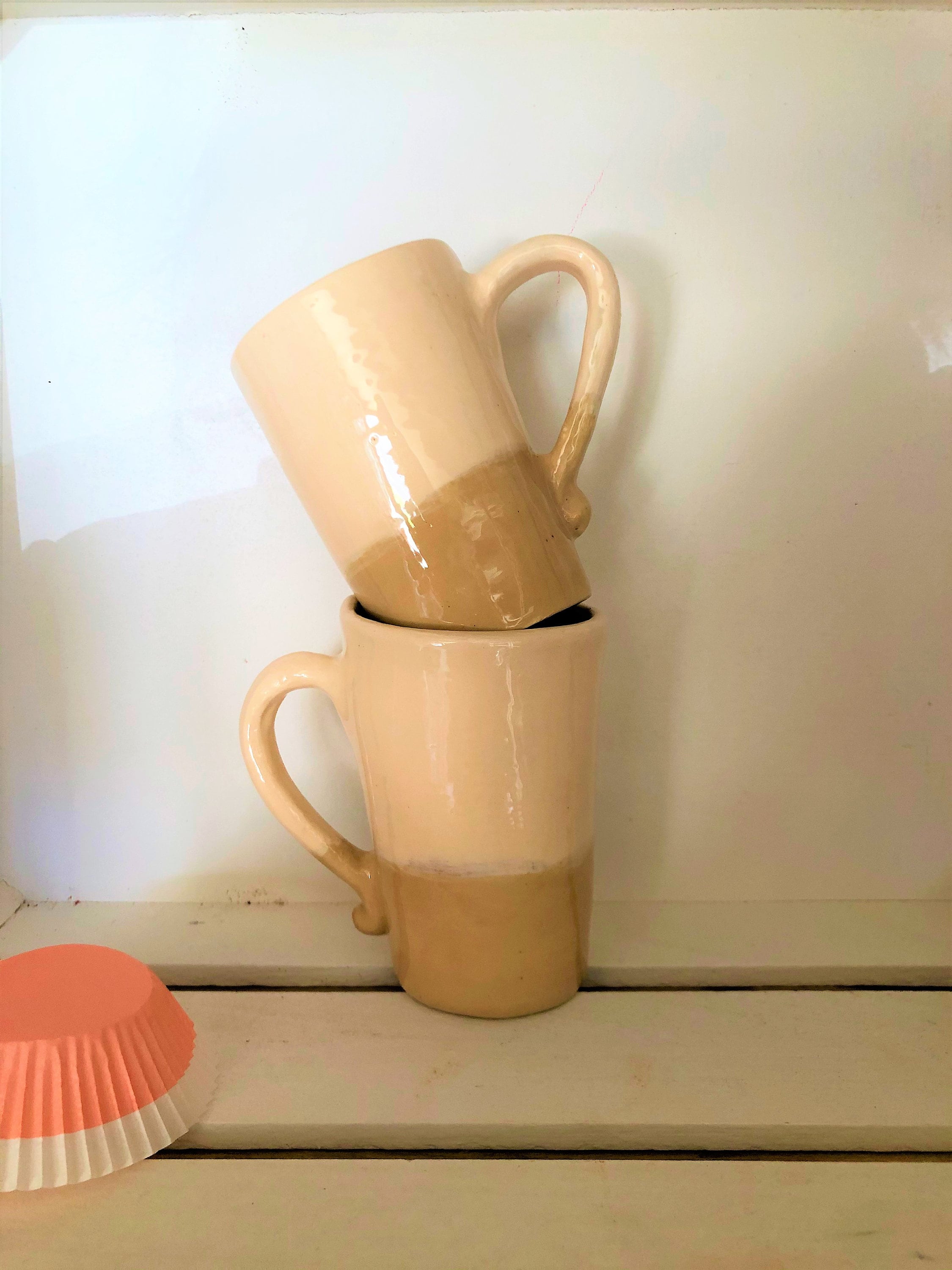 Duo de Mugs Xxl Bicolore en Céramique Coniques Fait à La Main