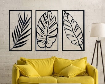 Modern Black Leaf Wall Art Set: Tropical Vibes for Your Home