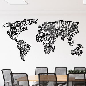 Mapamundi de metal grande, Oficinas de regalo, Decoración de oficina, Regalo para oficial, Arte mural para oficina en casa, Regalo de oficina para jefe, Mapamundi ingenioso