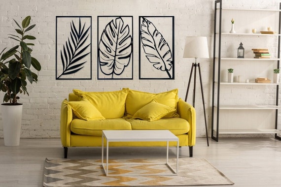 Modern Black Leaf Wall Art Set: Tropical Vibes for Your Home
