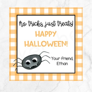 Printable Halloween tag - No tricks, just treats - personalized Halloween tag - Halloween gift tag - Halloween school tag