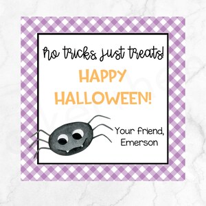 Printable Halloween tag - No tricks, just treats - personalized Halloween tag - Halloween gift tag - Halloween school tag