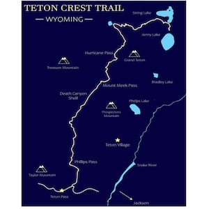 Carte du sentier Teton Crest 8x10 Affiche
