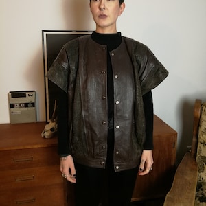Oversize brown leather vest