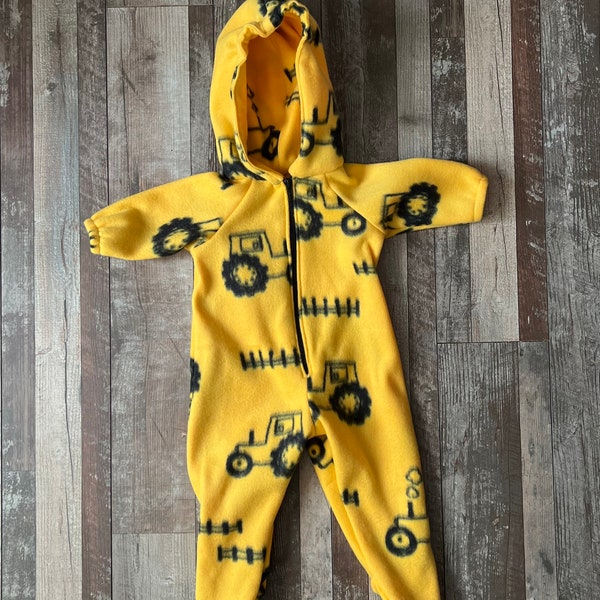 Outdoor Fleece Bodysuit (Yellow Tractor), Car seat friendly bodysuit, fleece bunting,