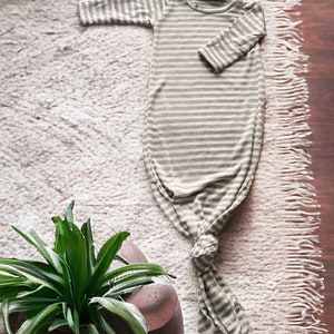 Knotted Gown (Striped Heather), Gender Neutral Knotted Gown, Knot Gown, Personalized Newborn Outfit