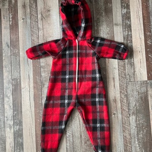 Outdoor Fleece Bodysuit (Red Plaid), bunting, baby coat, car seat friendly coat, gender neutral baby coat