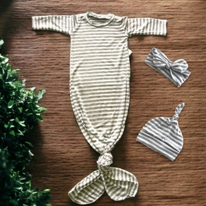 Gown Bundle (Striped Heather), baby gift set, knotted gown set, newborn gown set, knot gown