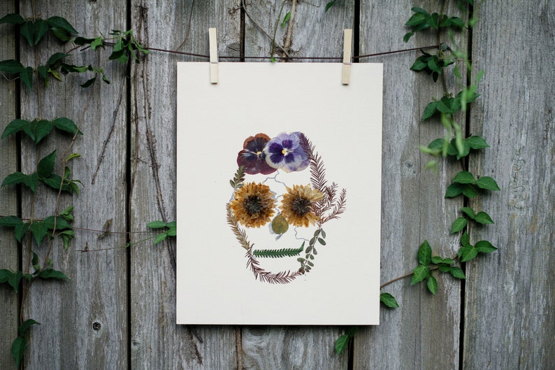 Hand-Pressed Floral Skull image 1