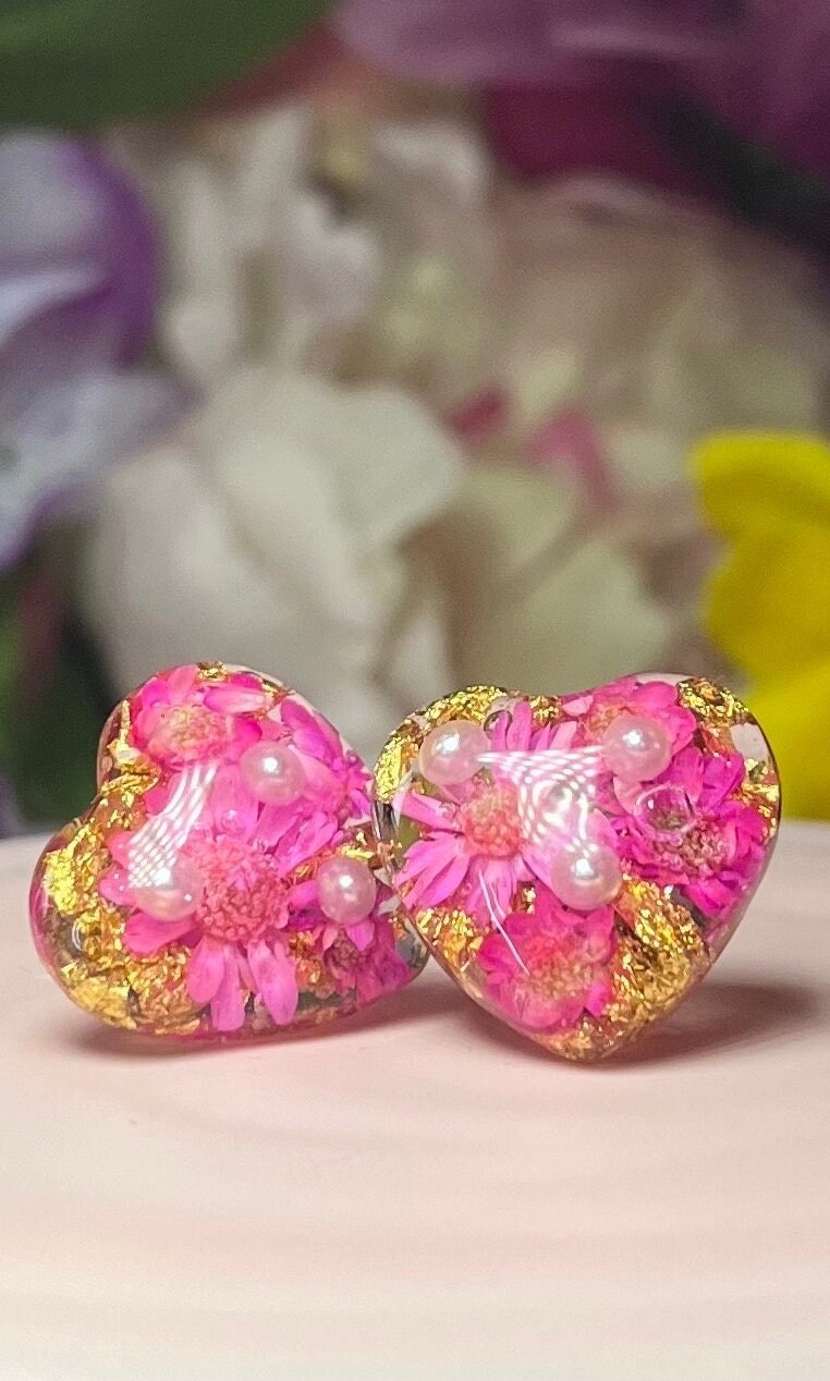 Hand crafted crystal clear resin heart earrings