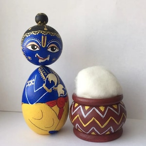 Krishna/ makhan chor/ golu dolls/ golu bommai/ janmashtami dolls/ little krishna/ Indian god/ butter thief/ hand painted wooden doll