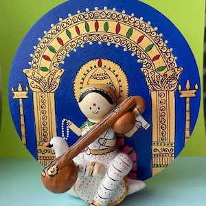 Saraswati doll/ golu doll/ golu bommai/ navarathri/ saraswati devi/ indian goddess/ hand painted doll/ wooden doll/gift