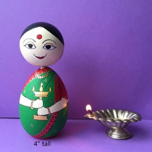 Lady with a lamp/ golu dolls/ golu bommai/ wooden dolls/ hand painted wooden dolls/ gift/ indian lady/ indian woman