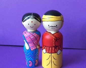 Gujarati couple dolls/ indian dolls/ golu dolls/ golu bommai/ cake topper/ hand painted wooden dolls/ navarathri dolls/ gift