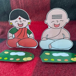 DIY paper dolls/ annadhanam set/ paper dolls/ south indian meals/ kids DIY activity/ golu dolls/ navarathri dolls/ indian meals/ indian food