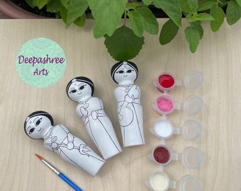 Durga Lakshmi Saraswati DIY dolls/ wooden dolls kit/ Durga Lakshmi Saraswati/ Paint it yourself/ Navaratri/ Indian goddess