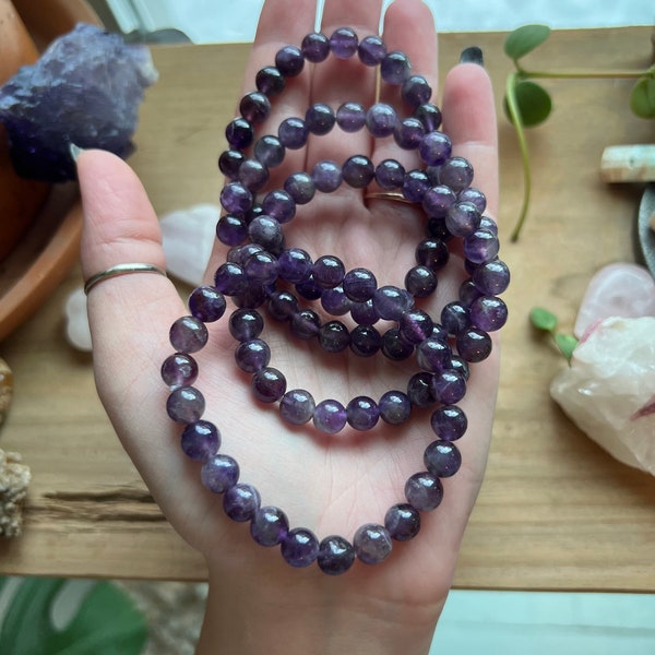 Amethyst 8mm Beaded Bracelet | Natural Gemstone Bracelet | Healing Crystals | Friendship Jewelry | Amethyst Healing Bracelet | Crystal