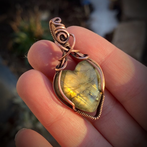 Labradorite Heart Wire Wrapped Pendant